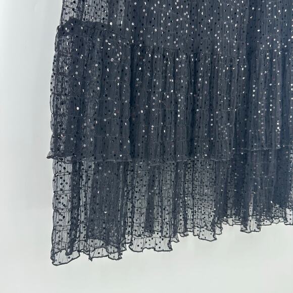 Womens Long A-line Skirt Size 6 Black Mesh Sequins Whimsygoth Fairy Goth Witchy - Picture 5 of 9